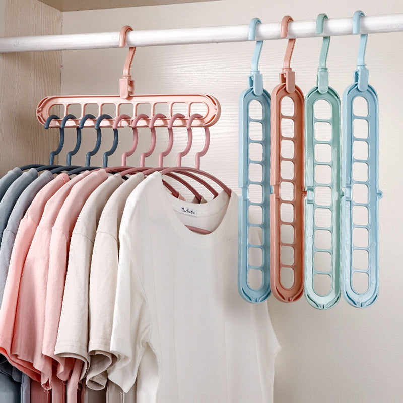 Multifunctional nine-hole clothes hanger for home use, dormitory, folding magic clothes hanger, space-saving bedroom storage artifact